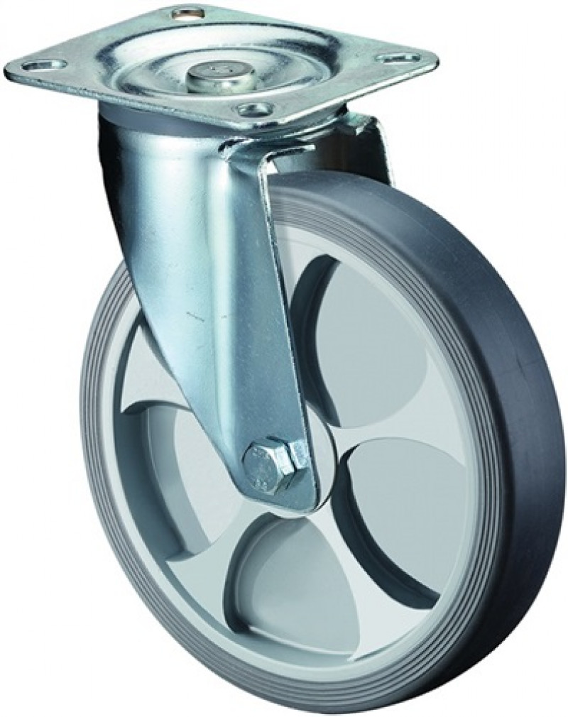 Lenkrolle D.80mm Trgf.100kg thermoplastisch Ku.Platte L104xB80mm Lenkrolle D.80mm Trgf.100kg thermoplastisch Ku.Platte L104xB80mm