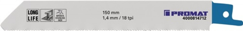 Säbelsägeblatt L.150mm MET TPI 18 1,4mm gefr.,gewellt 5 St./Karte PROMAT Säbelsägeblatt L.150mm MET TPI 18 1,4mm gefr.,gewellt 5 St./Karte PROMAT