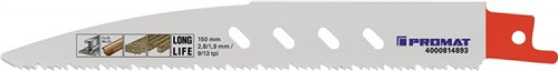 Säbelsägeblatt L.150mm B.19mm TPI 9/13 2,5/1,9mm gefr.,geschr.5 St./Karte PROMAT Säbelsägeblatt L.150mm B.19mm TPI 9/13 2,5/1,9mm gefr.,geschr.5 St./Karte PROMAT