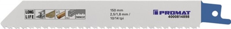 Säbelsägeblatt L.150mm B.19mm TPI 10/14 2,5/1,8mm 5 St./Karte Säbelsägeblatt L.150mm B.19mm TPI 10/14 2,5/1,8mm 5 St./Karte