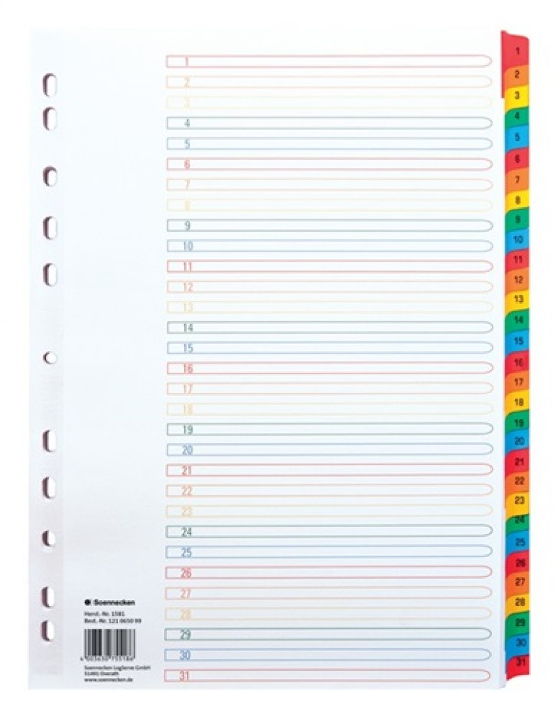 Soennecken Register 1581 DIN A4 1-31 volle Höhe Karton farbig Soennecken Register 1581 DIN A4 1-31 volle Höhe Karton farbig