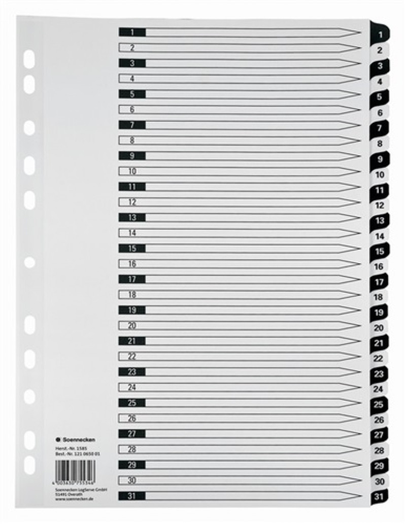 Soennecken Register 1585 DIN A4 1-31 volle Höhe Karton schwarz/weiß Soennecken Register 1585 DIN A4 1-31 volle Höhe Karton schwarz/weiß