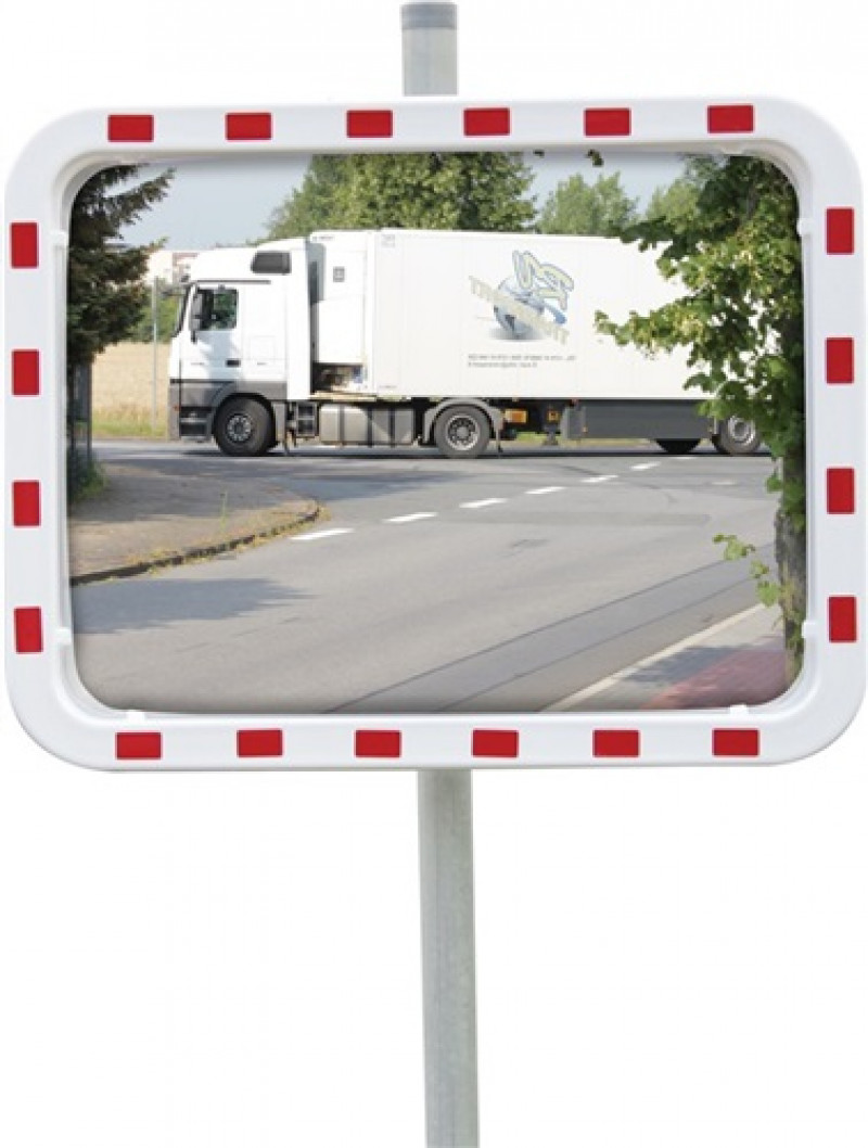 Verkehrsspiegel H600xB800mm Kunststoff,rot/weiß 22m