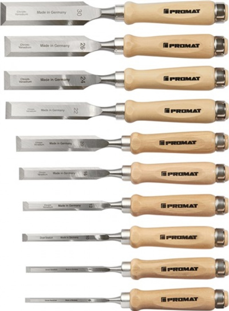 Stechbeitelsatz 6-30mm Weißbuchenh.Ulmer Form 10tlg.Krt.PROMAT Stechbeitelsatz 6-30mm Weißbuchenh.Ulmer Form 10tlg.Krt.PROMAT