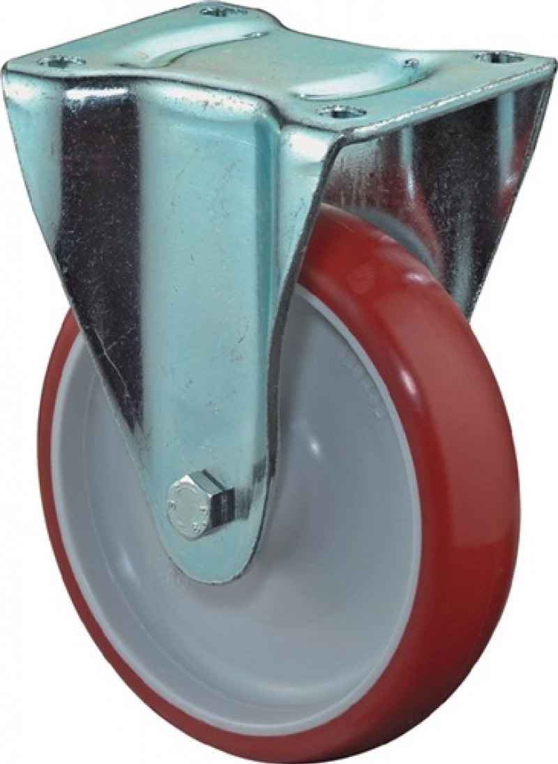 Bockrolle D.125mm Trgf.150kg Guß-Polyurethan Platte L104xB80mm