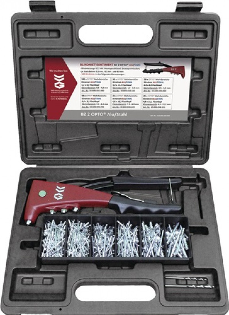Blindnietsortiment Opto® Alu/Stahl 305tlg.BZ 2 u.Blindniete Alu/Stahl i.Ku.-Kof. Blindnietsortiment Opto® Alu/Stahl 305tlg.BZ 2 u.Blindniete Alu/Stahl i.Ku.-Kof.