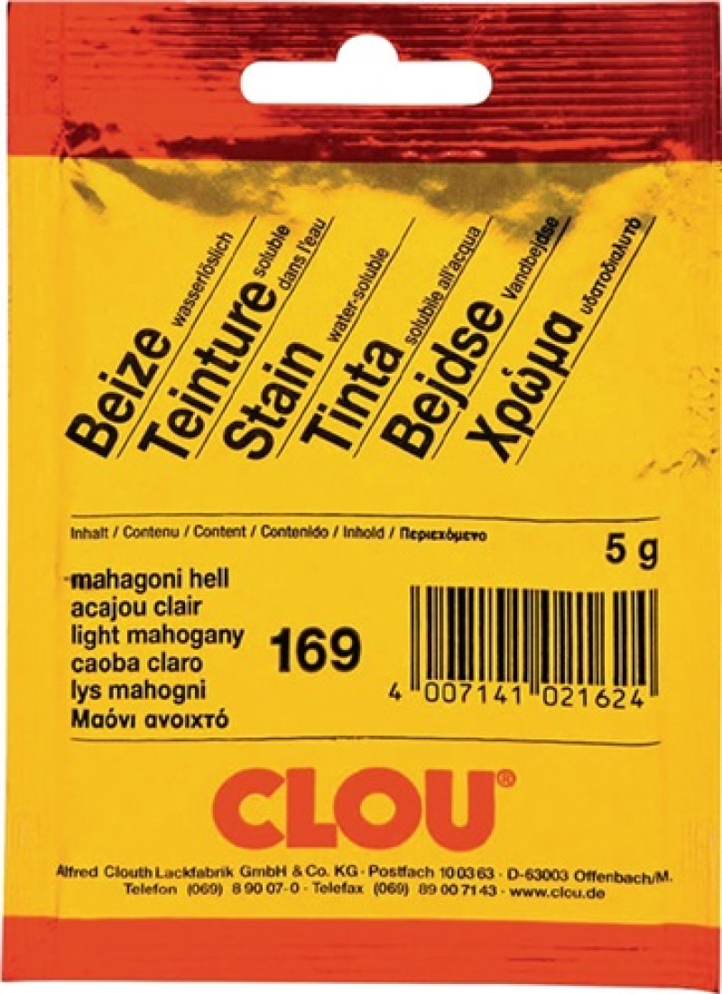 Pulverbeize 169 mahagoni hell Pulver,wasserlöslich 5g Btl.CLOU Pulverbeize 169 mahagoni hell Pulver,wasserlöslich 5g Btl.CLOU