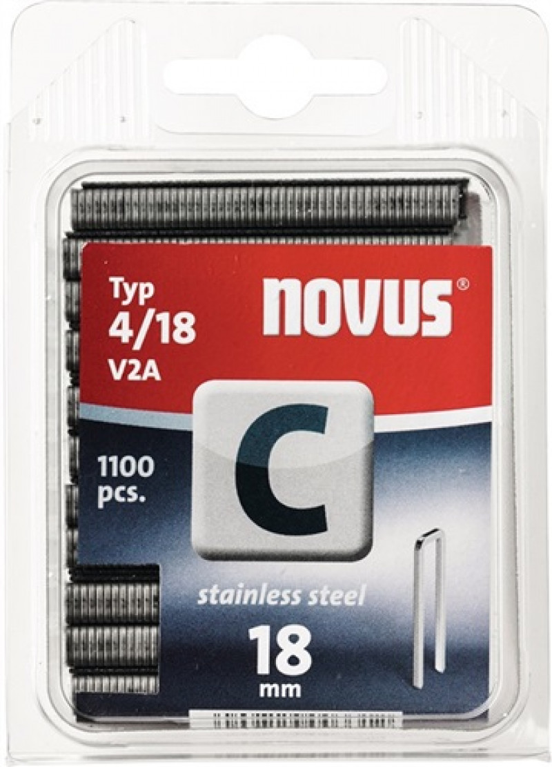 Schmalrückenklammer 4 B.6 mm Schenkel-L.18 mm Draht-B.1,1 mm 1100 St./Krt.NOVUS Schmalrückenklammer 4 B.6 mm Schenkel-L.18 mm Draht-B.1,1 mm 1100 St./Krt.NOVUS