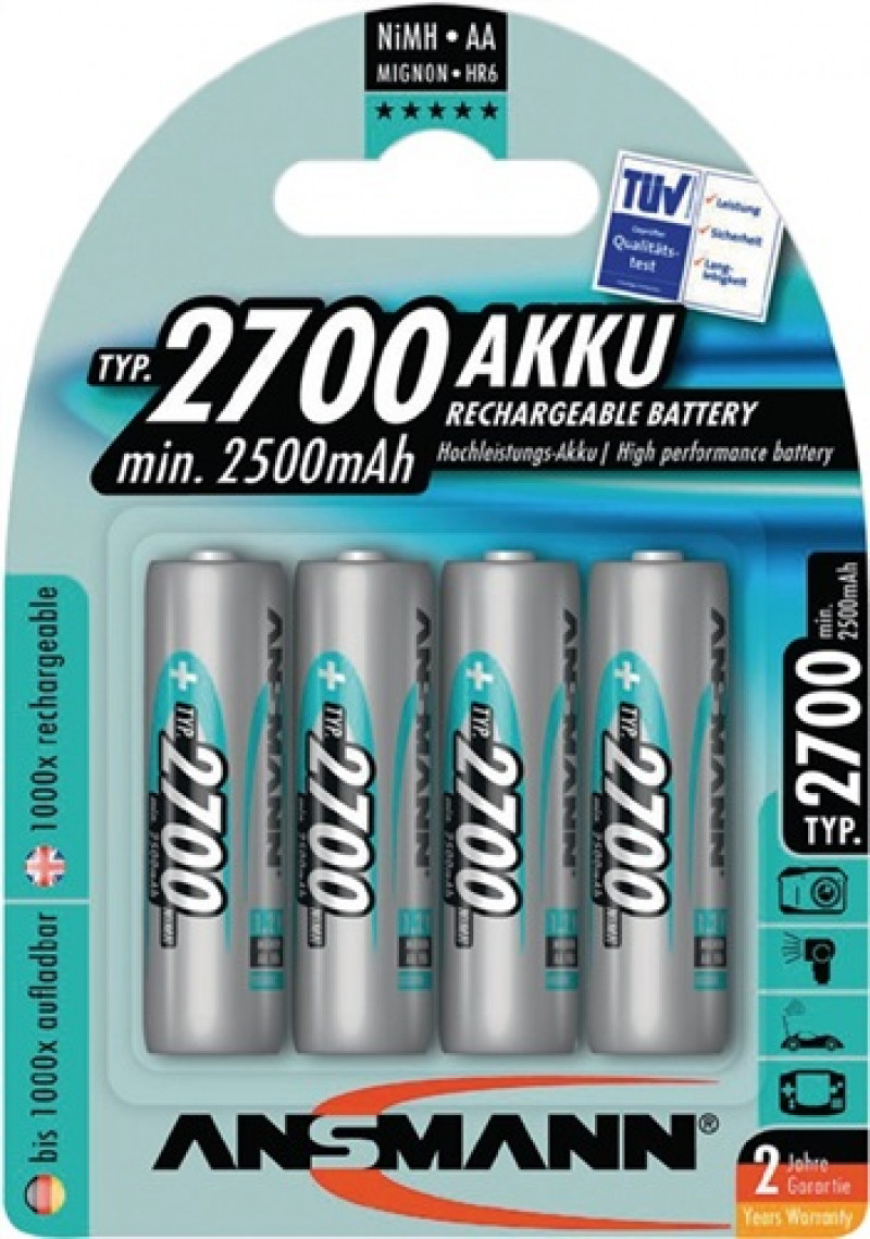 Akkuzelle 1,2 V 2700 mAh R6-AA-Mignon HR6 4 4St./Blister ANSMANN Akkuzelle 1,2 V 2700 mAh R6-AA-Mignon HR6 4 4St./Blister ANSMANN
