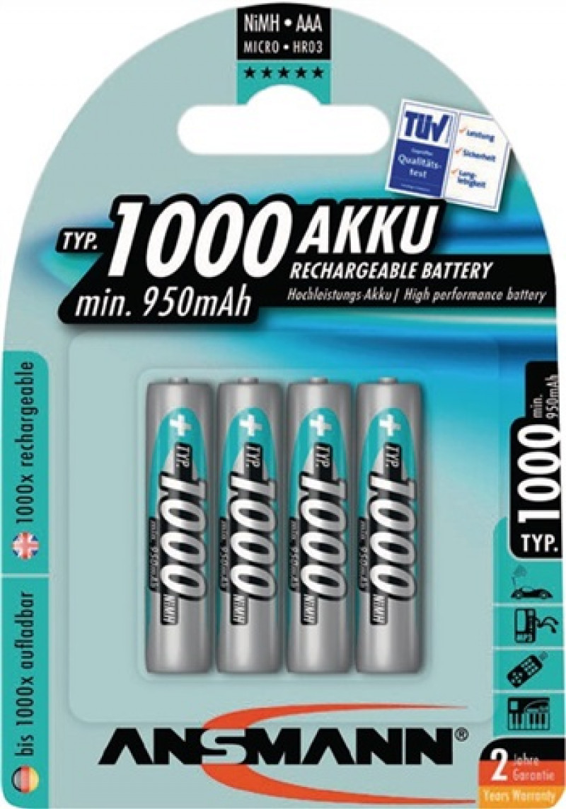 Akkuzelle 1,2 V 1000 mAh R03-AAA-Micro HR03 4 4St./Blister ANSMANN Akkuzelle 1,2 V 1000 mAh R03-AAA-Micro HR03 4 4St./Blister ANSMANN