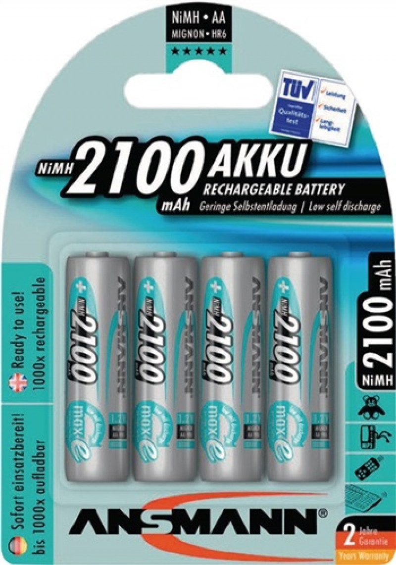 Akkuzelle maxE 1,2 V 2100 mAh R6-AA-Mignon HR6 4 4St./Blister ANSMANN Akkuzelle maxE 1,2 V 2100 mAh R6-AA-Mignon HR6 4 4St./Blister ANSMANN