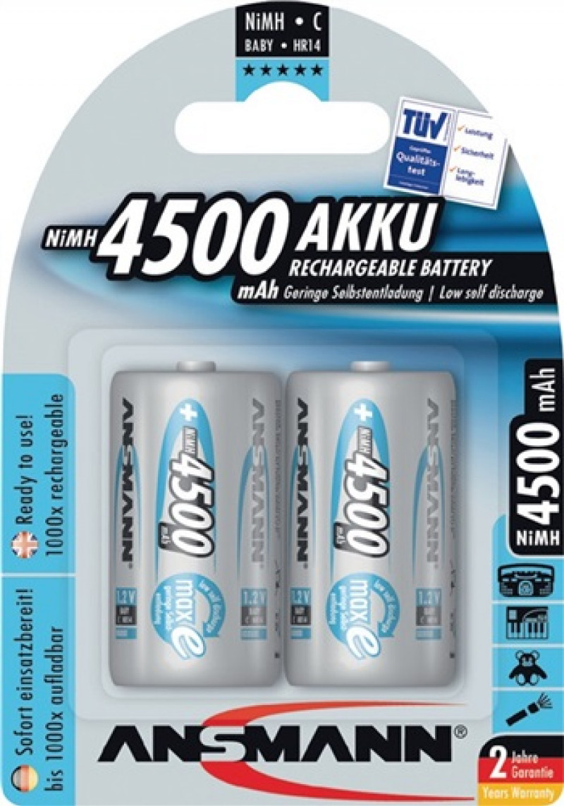 Akkuzelle maxE 1,2 V 4500 mAh R14-C-Baby HR14 2 2St./Blister ANSMANN Akkuzelle maxE 1,2 V 4500 mAh R14-C-Baby HR14 2 2St./Blister ANSMANN