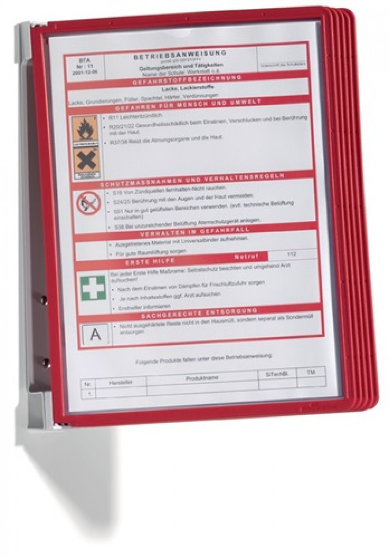 Wandhalter 5 Sichttafeln rot m.Profilrahmen DURABLE Wandhalter 5 Sichttafeln rot m.Profilrahmen DURABLE