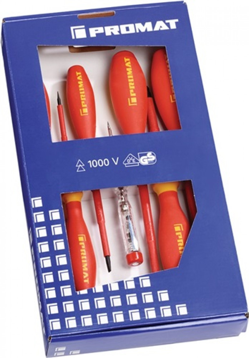 Schraubendrehersatz VDE 7tlg. Schlitz/PZD m.Spannungsprüfer 3K-Heft Größenleits.