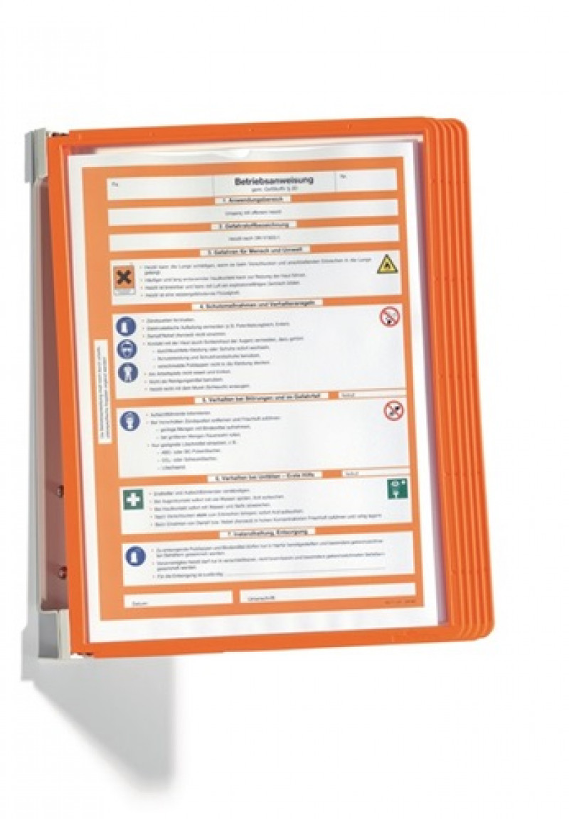 Wandhalter 5 Sichttafeln orange m.Profilrahmen DURABLE Wandhalter 5 Sichttafeln orange m.Profilrahmen DURABLE