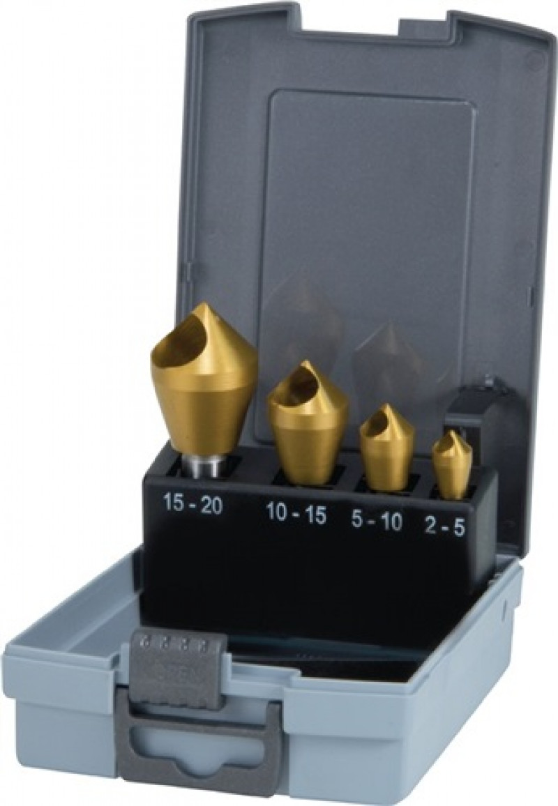 Querlochsenkersatz 2-5/5-10/10-15/15-20mm HSS-TiN 4 tlg. Ku.-Kassette RUKO Querlochsenkersatz 2-5/5-10/10-15/15-20mm HSS-TiN 4 tlg. Ku.-Kassette RUKO