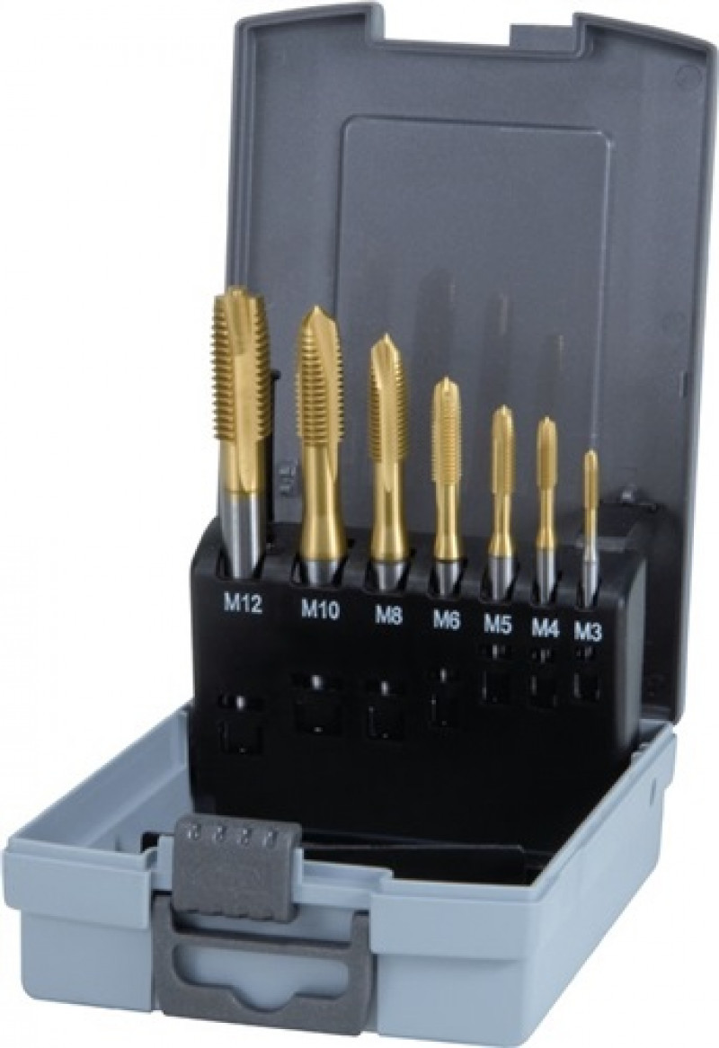 Maschinengewindebohrerset DIN371/376 Form B M3-M12 7tlg.HSS-TiN Ku.-Kassette Maschinengewindebohrerset DIN371/376 Form B M3-M12 7tlg.HSS-TiN Ku.-Kassette