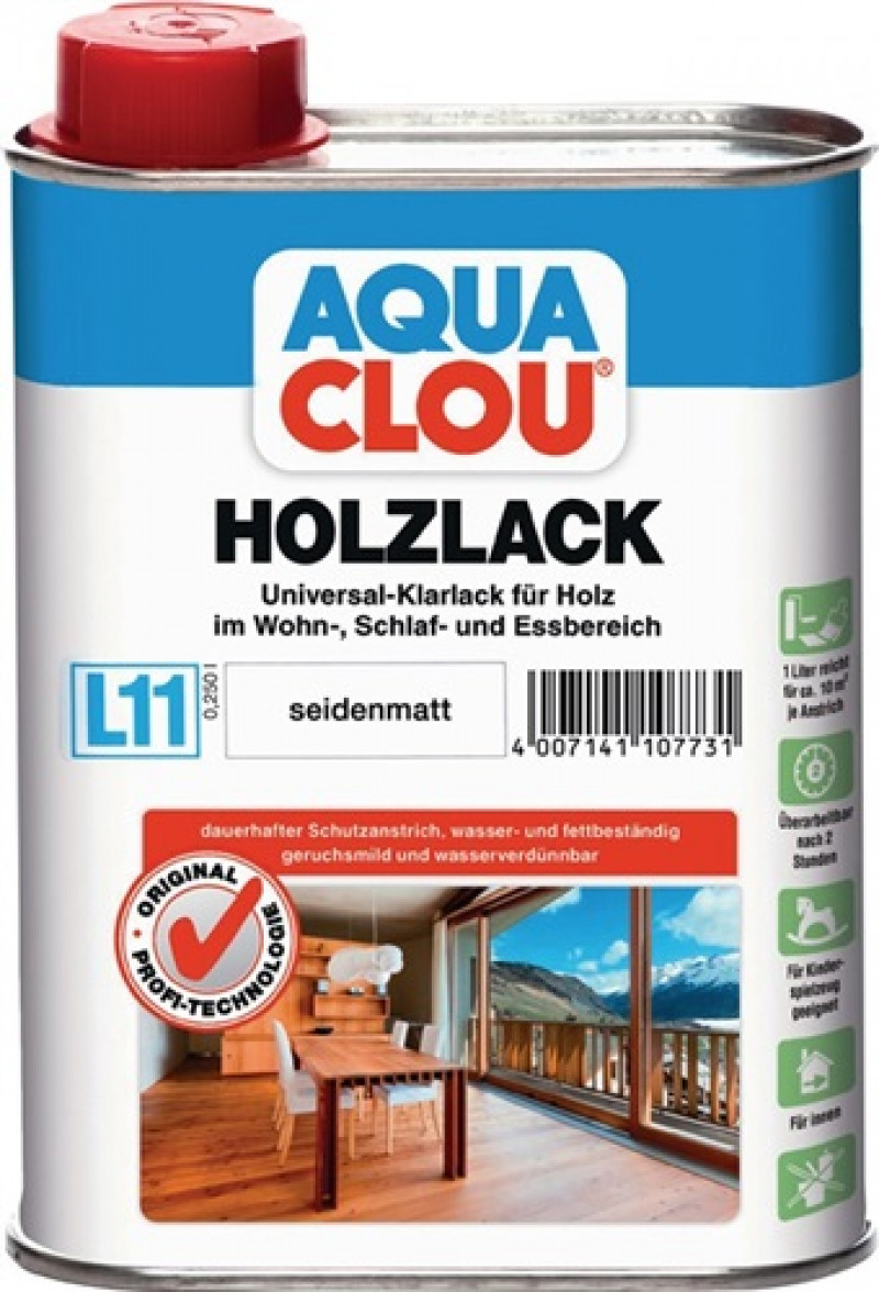 Holzlack L11 farblos seidenmatt 250 ml Dose CLOU Holzlack L11 farblos seidenmatt 250 ml Dose CLOU