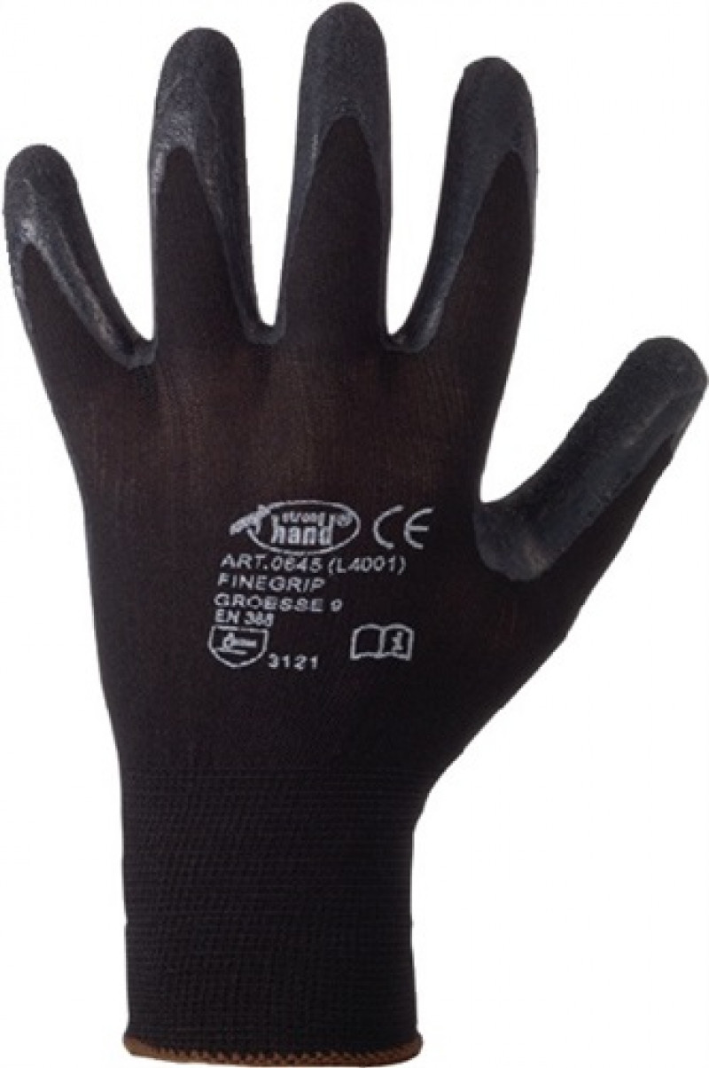 Handschuhe Finegrip Gr.9 schwarz Nyl.m.Schrumpf-Latex EN 388 Kat.II Handschuhe Finegrip Gr.9 schwarz Nyl.m.Schrumpf-Latex EN 388 Kat.II