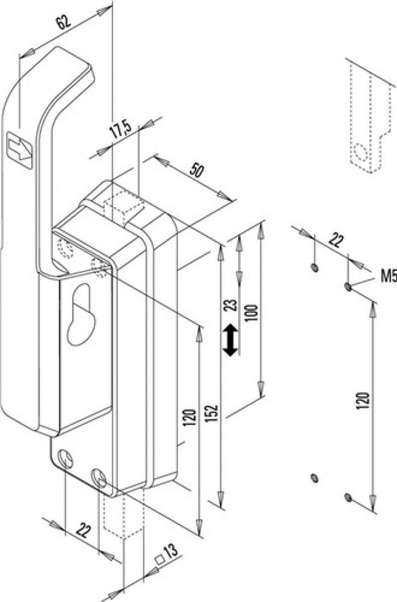 Türtreibr.988 DIN li.silber elox.LM.23mm Vierkantst.13x13mm Türtreibr.988 DIN li.silber elox.LM.23mm Vierkantst.13x13mm