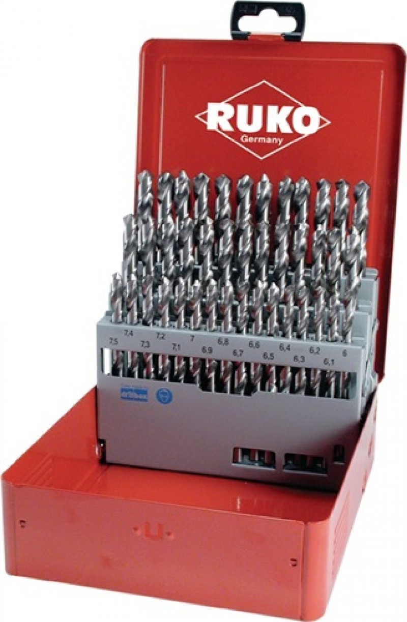 Spiralbohrersatz DIN338 Typ N D.1-5,9mmx0,1mm HSS 50tlg.Metallkassette RUKO Spiralbohrersatz DIN338 Typ N D.1-5,9mmx0,1mm HSS 50tlg.Metallkassette RUKO