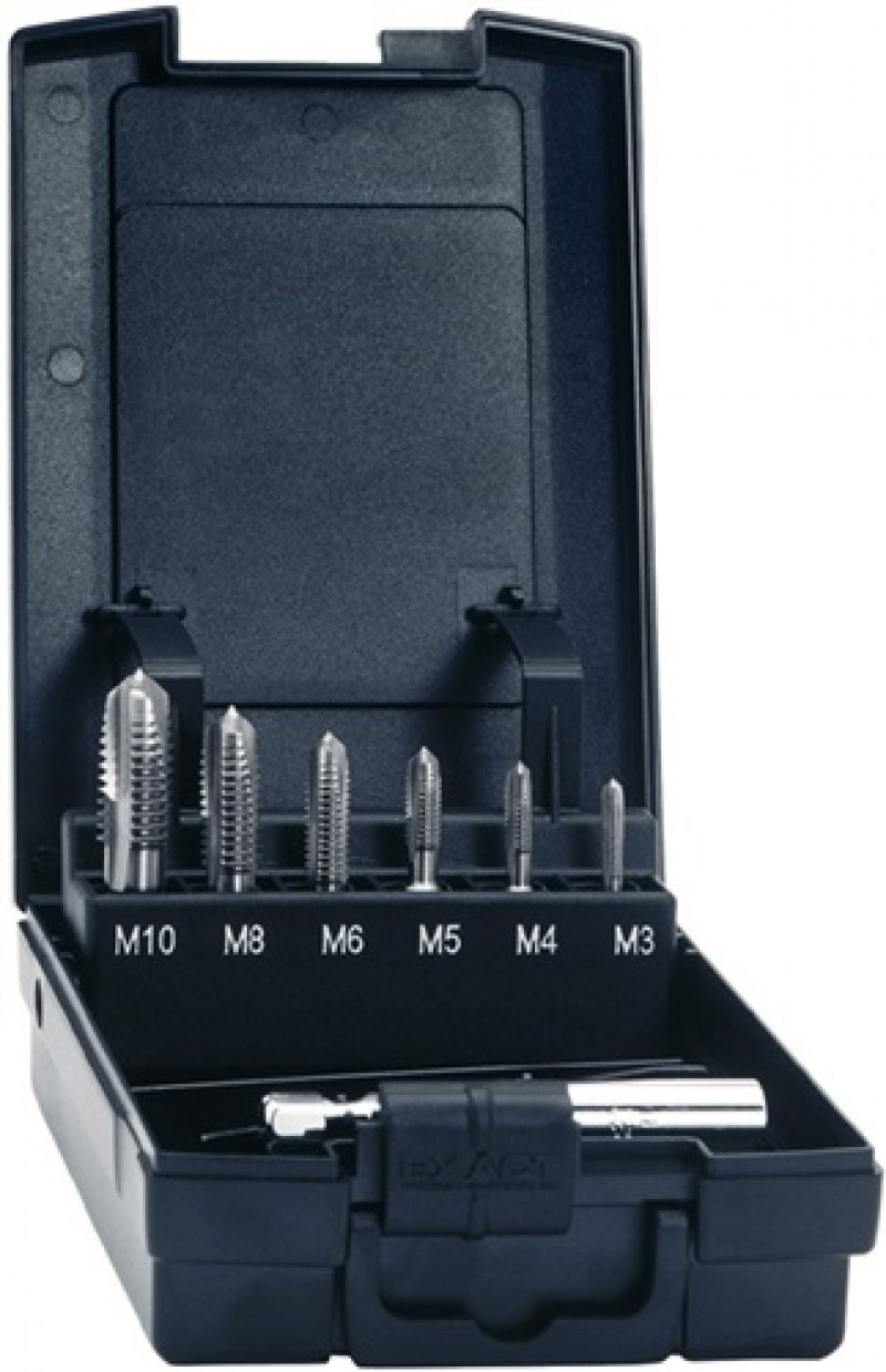 Gewindebohrerbitsatz DIN3126 7tlg. HSSG 1/4 Zoll 6KT Ku.-Box EXACT Gewindebohrerbitsatz DIN3126 7tlg. HSSG 1/4 Zoll 6KT Ku.-Box EXACT