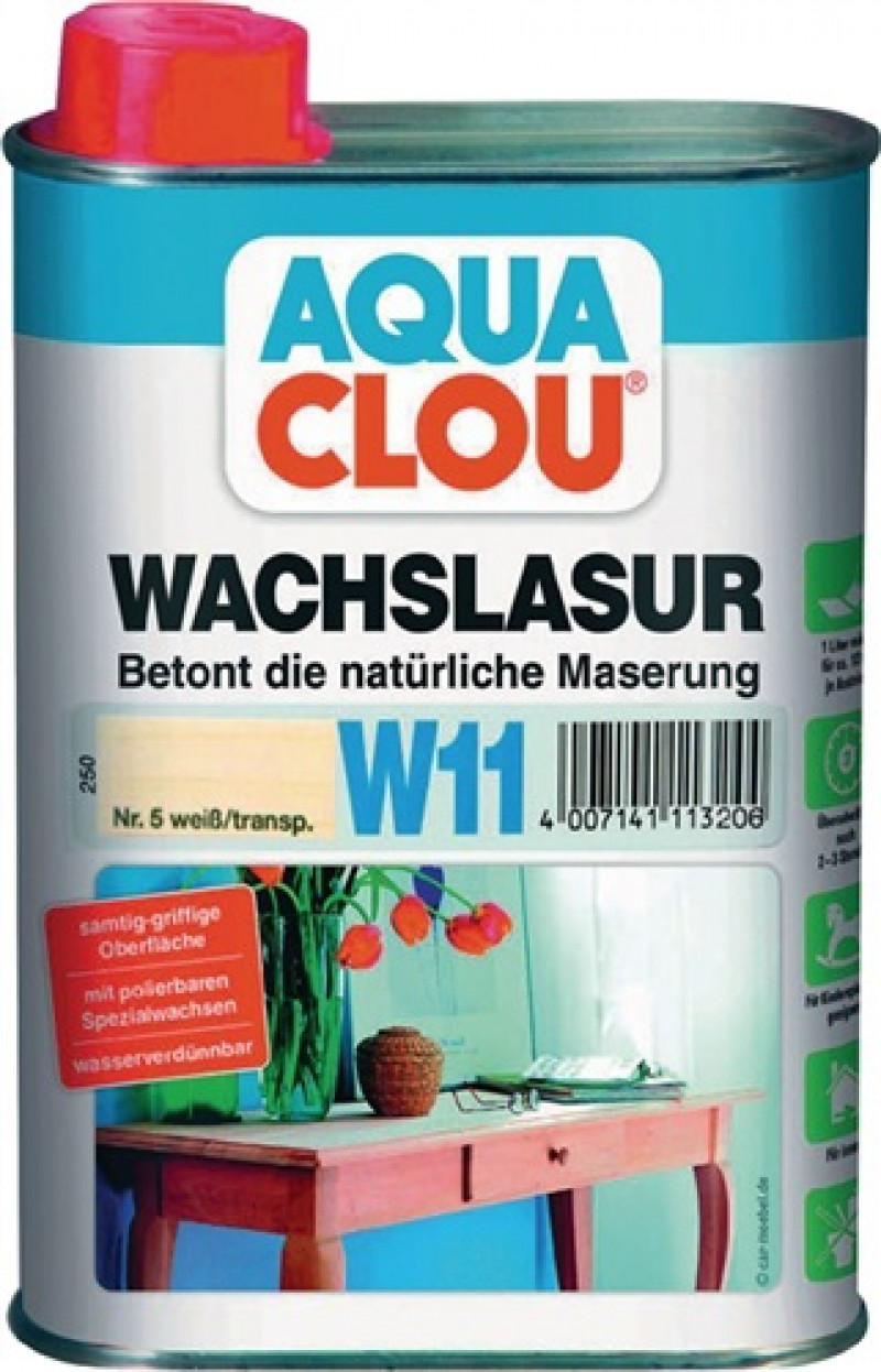 Wachslasur W11 Farbe 5 weiß 250 ml Dose AQUA CLOU Wachslasur W11 Farbe 5 weiß 250 ml Dose AQUA CLOU