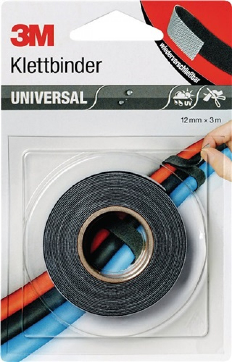 Klettbinder grau/schwarz L.3m B.12mm Rl.3M Klettbinder grau/schwarz L.3m B.12mm Rl.3M