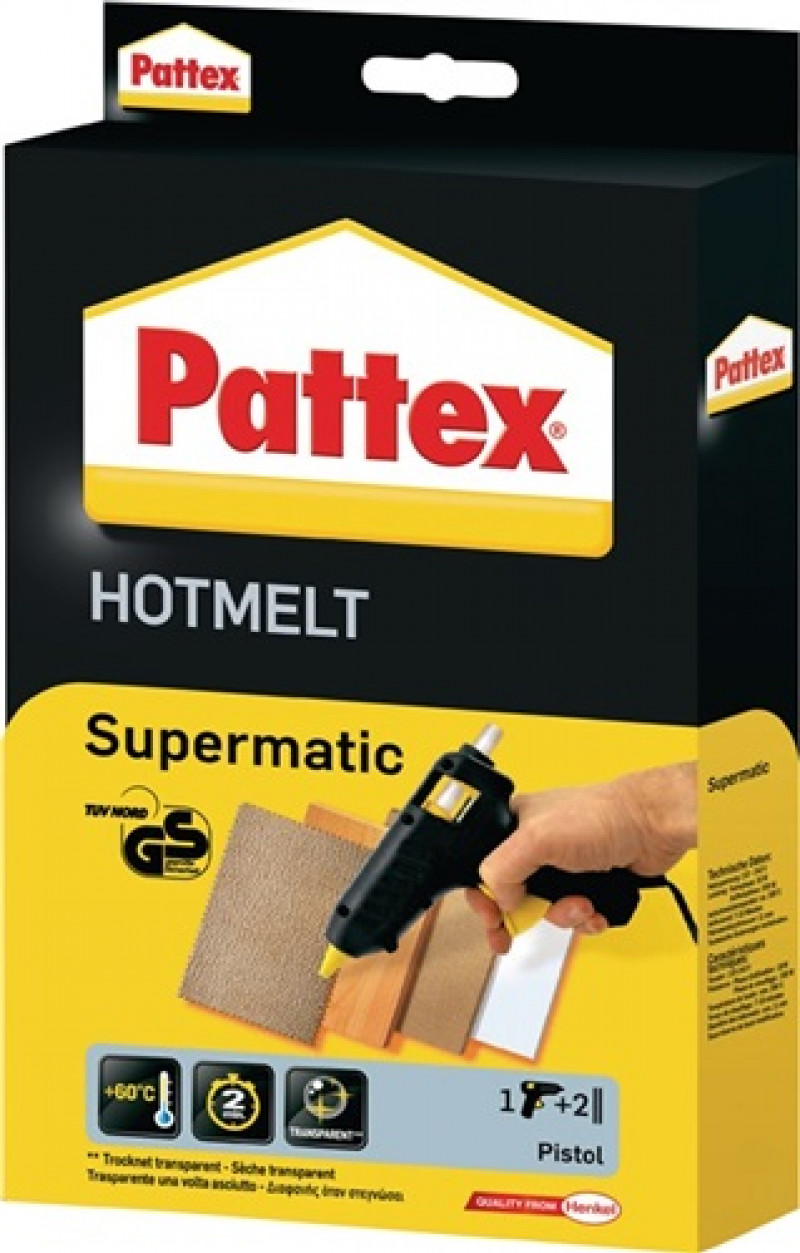 Heißklebepistole Supermatic Klebeleistung 4,5 g/min 7-10 min 11mm PATTEX Heißklebepistole Supermatic Klebeleistung 4,5 g/min 7-10 min 11mm PATTEX