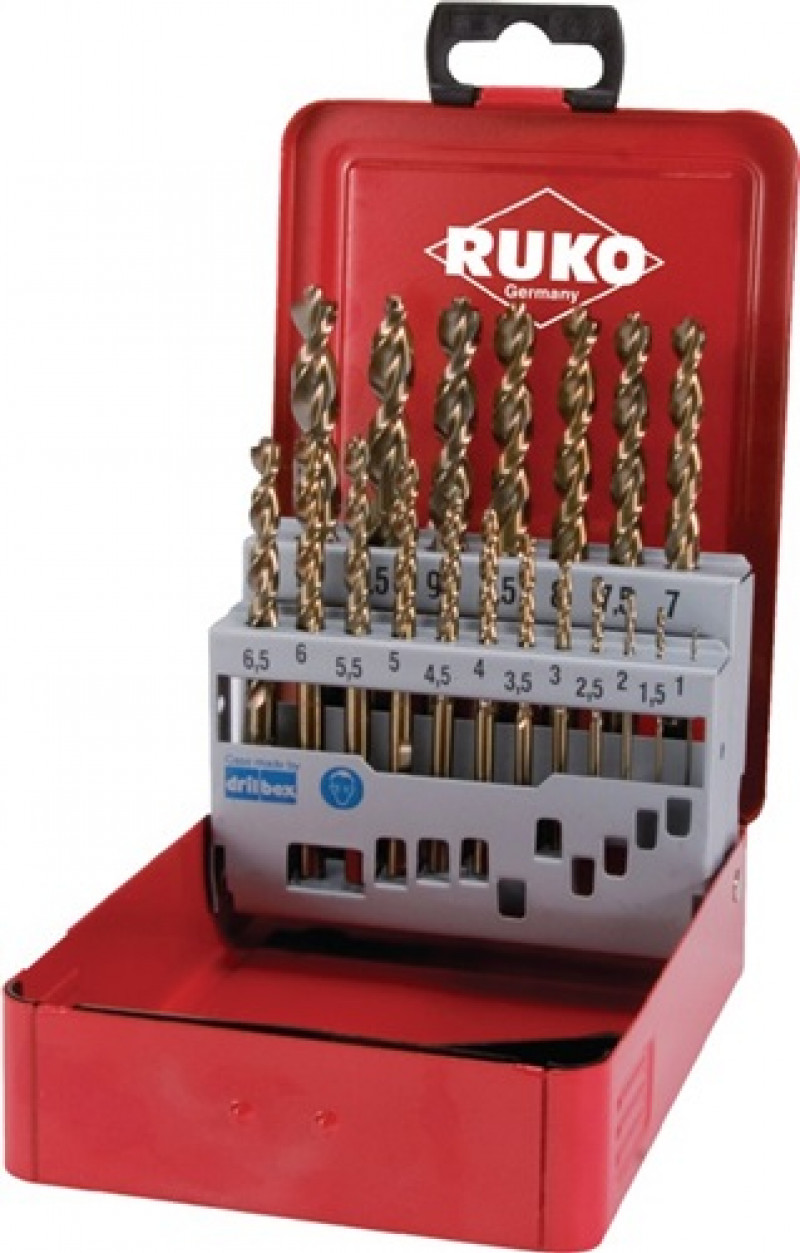Spiralbohrersatz DIN338 TURBO D.1-10x0,5mm HSS 19tlg.Metallkassette RUKO Spiralbohrersatz DIN338 TURBO D.1-10x0,5mm HSS 19tlg.Metallkassette RUKO