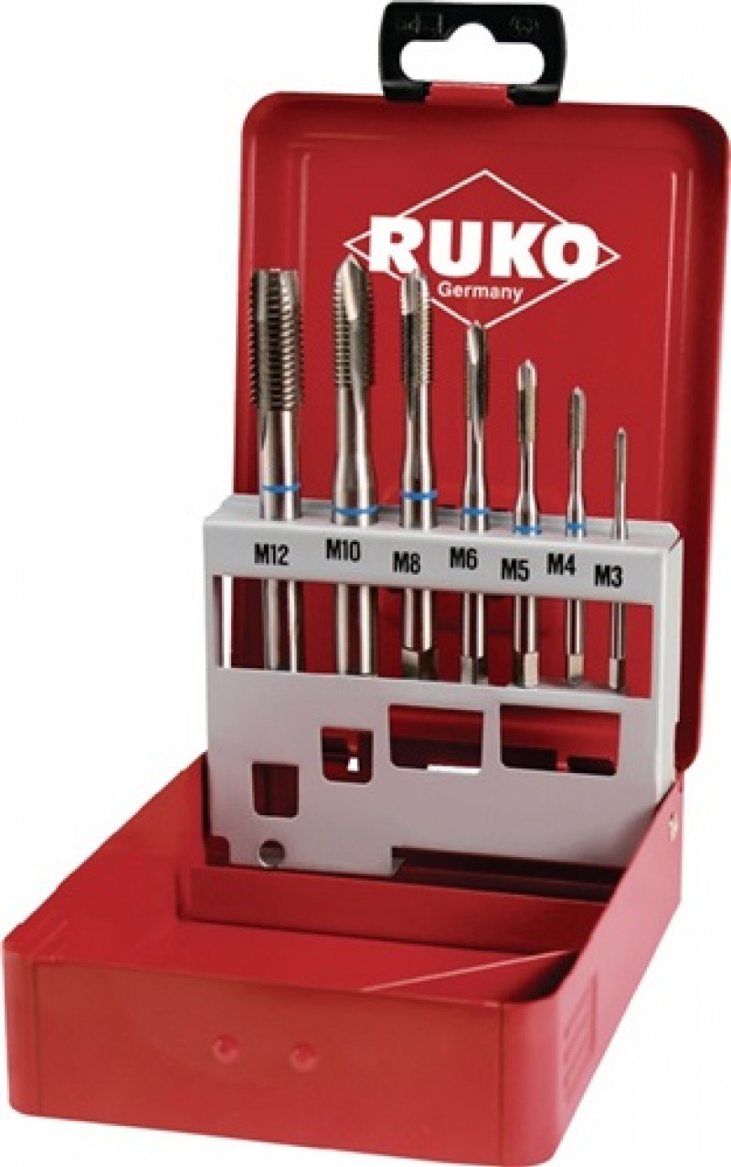 Maschinengewindebohrerset DIN371/376 Form B M3-M12 7tlg.HSS Metallkassette RUKO Maschinengewindebohrerset DIN371/376 Form B M3-M12 7tlg.HSS Metallkassette RUKO