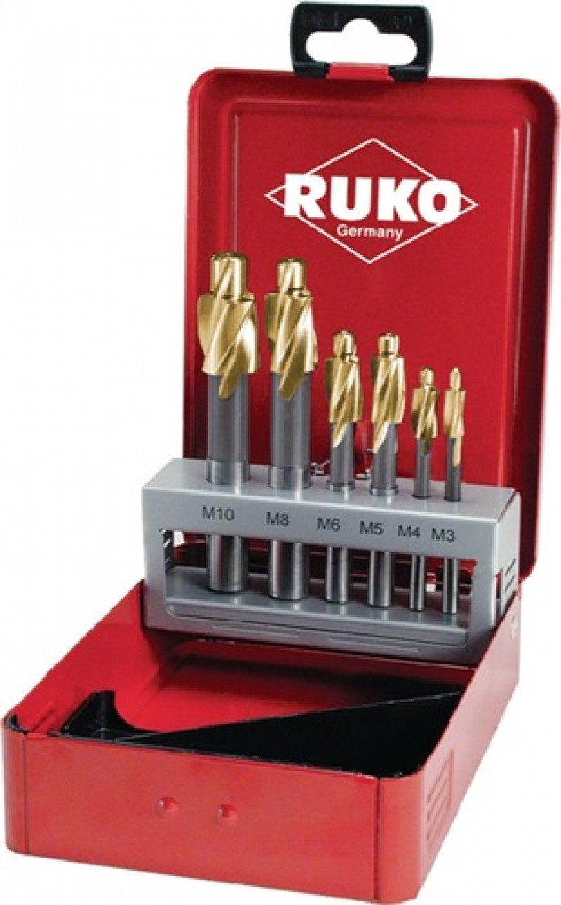 Flachsenkersatz DIN 373 M3-M10 f.Gewindekernloch HSS TiN Z.3 Metallkassette RUKO Flachsenkersatz DIN 373 M3-M10 f.Gewindekernloch HSS TiN Z.3 Metallkassette RUKO