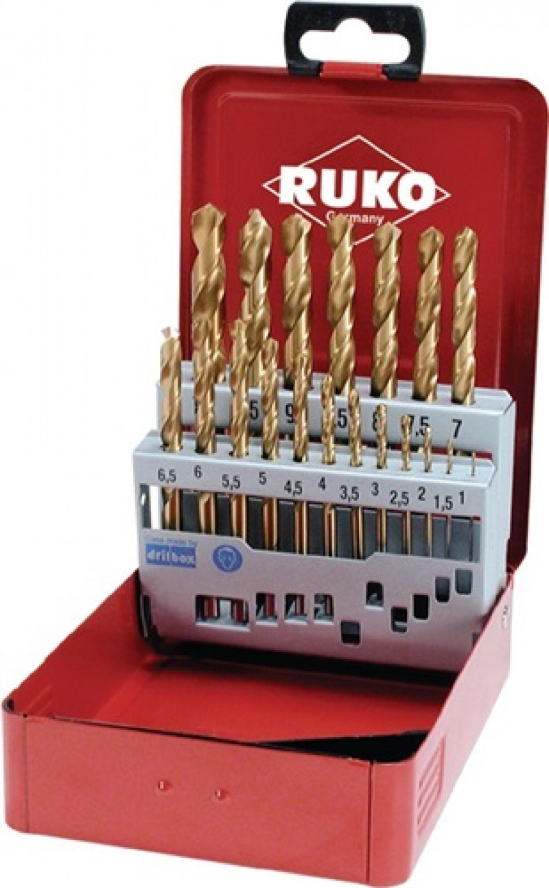 Spiralbohrersatz DIN338 Typ N D.1-10x0,5mm HSS TiN 19tlg.Metallkassette RUKO Spiralbohrersatz DIN338 Typ N D.1-10x0,5mm HSS TiN 19tlg.Metallkassette RUKO