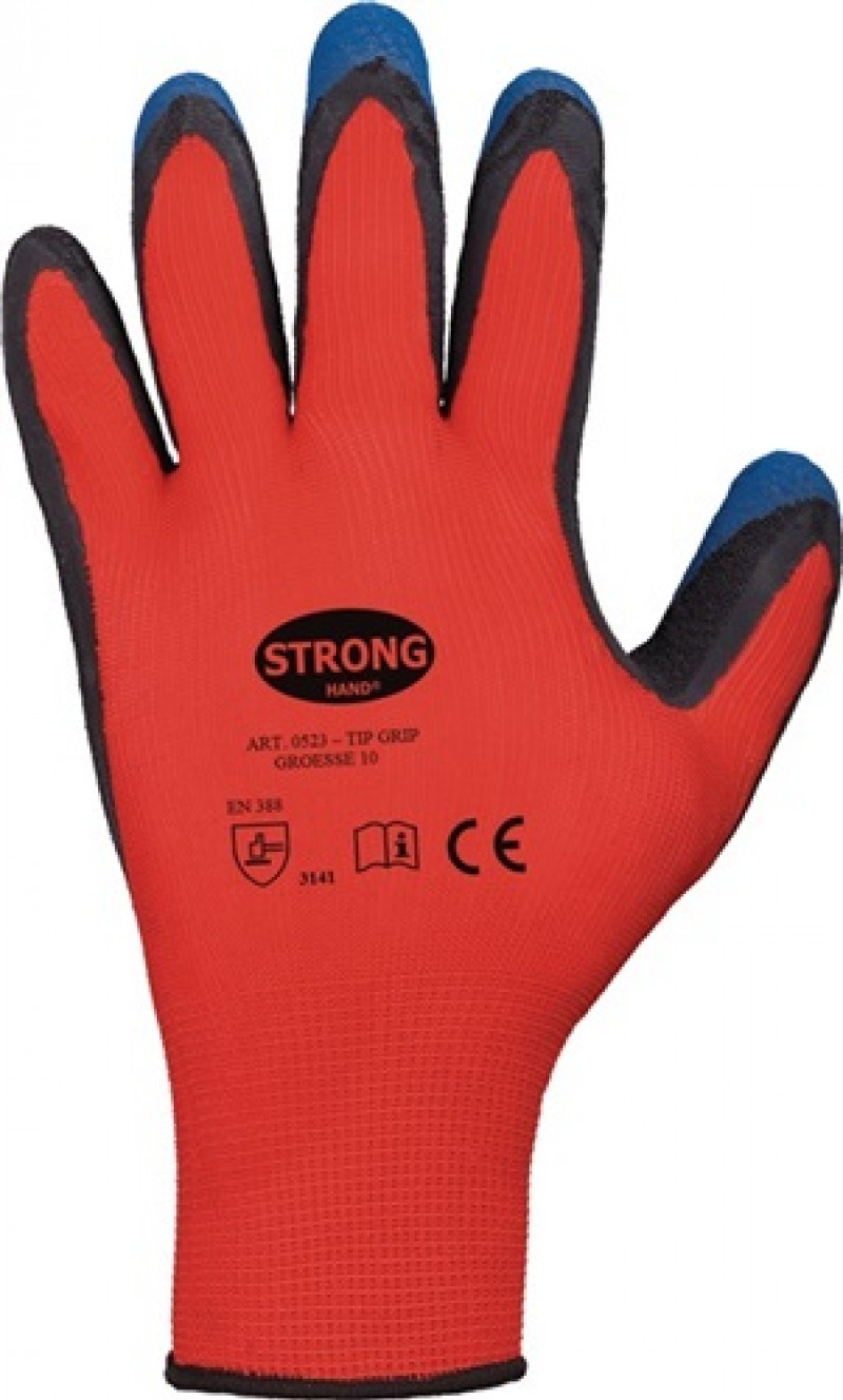 Handschuh TIP GRIP EN388 EN420 Gr.10 rot/schwarz/blau Träger 100%PES Feinstrick Handschuh TIP GRIP EN388 EN420 Gr.10 rot/schwarz/blau Träger 100%PES Feinstrick