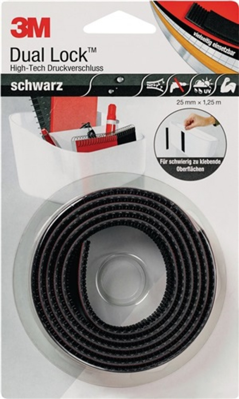 Druckverschluss Dual Lock High Tech schwarz L.1,25m B.25mm Rl.3M Druckverschluss Dual Lock High Tech schwarz L.1,25m B.25mm Rl.3M