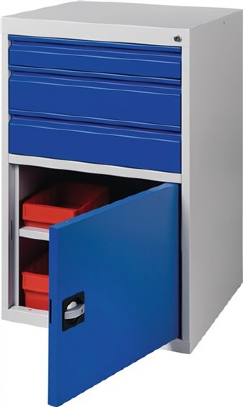 Schubladenschrank BK 600 H1000xB600xT600mm grau/blau 3 Schubl.Einfachauszug 1Tür Schubladenschrank BK 600 H1000xB600xT600mm grau/blau 3 Schubl.Einfachauszug 1Tür