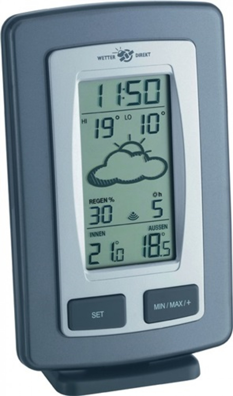 Funkwetterstation H145xB92xT30mm grau-silber Ku.f.in.sat.gestützt Funkwetterstation H145xB92xT30mm grau-silber Ku.f.in.sat.gestützt