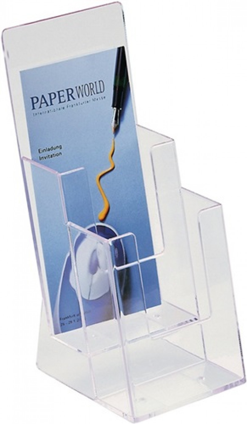 Tischprospekthalter 2 x 1/3 DIN A4/C6 lang Ku.transp.freistehend HELIT