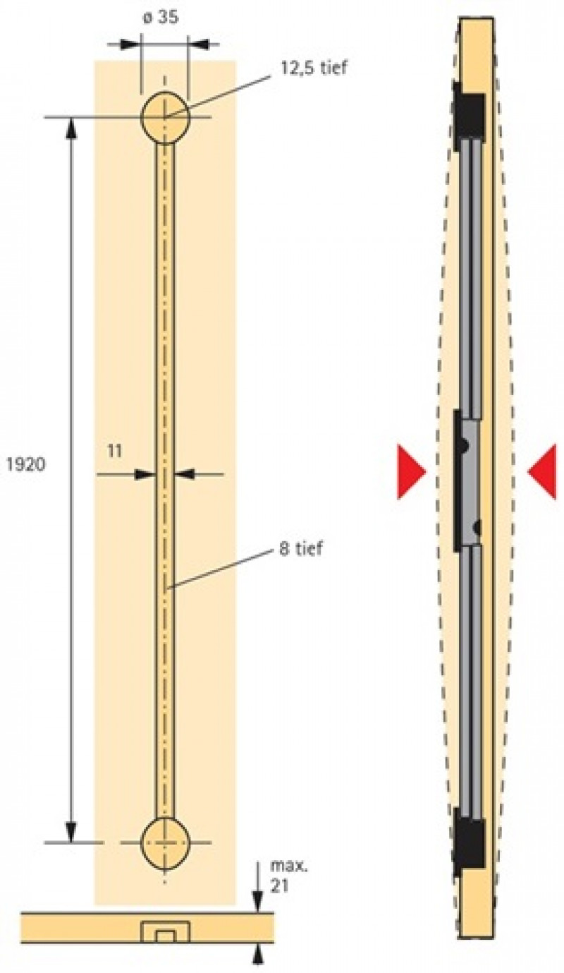 Ausrichtbeschlag Ku./STA Türhöhe max. 2600mm ab 16mm Hettich Ausrichtbeschlag Ku./STA Türhöhe max. 2600mm ab 16mm Hettich