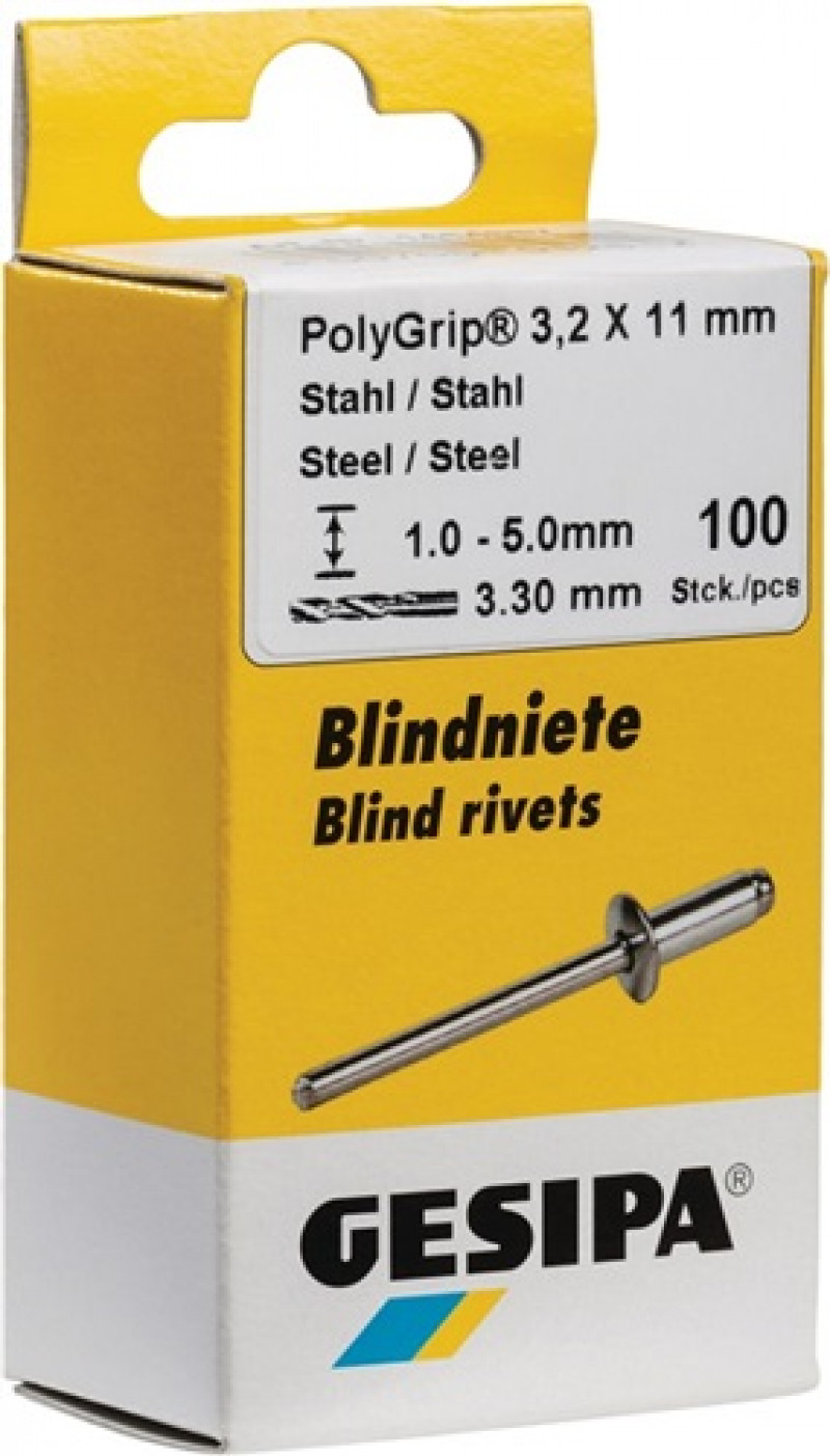 Blindniet PolyGrip® Nietschaft dxl 4,0x13,0mm Stahl/Stahl 50 St.GESIPA Blindniet PolyGrip® Nietschaft dxl 4,0x13,0mm Stahl/Stahl 50 St.GESIPA