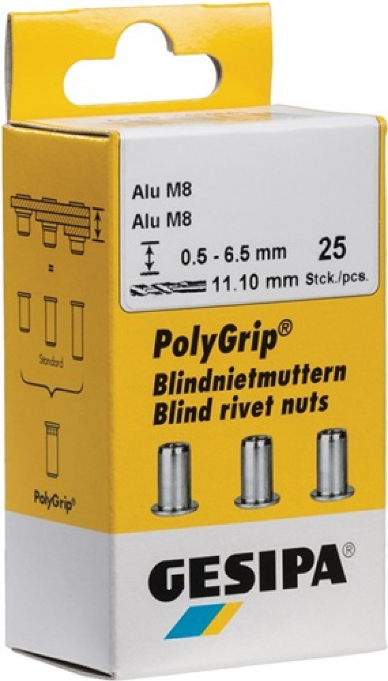 Blindnietmutter PolyGrip® Nietschaft dxl 11x20mm M8 STA 25 St.GESIPA Blindnietmutter PolyGrip® Nietschaft dxl 11x20mm M8 STA 25 St.GESIPA