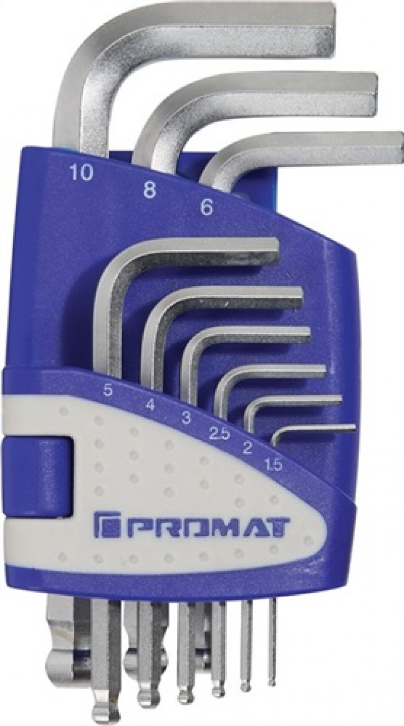 Winkelschraubendrehers. 9 teilig Ku.-Halter SW 1,5 - 10 kurz, Kugelkopf Promat Winkelschraubendrehers. 9 teilig Ku.-Halter SW 1,5 - 10 kurz, Kugelkopf Promat