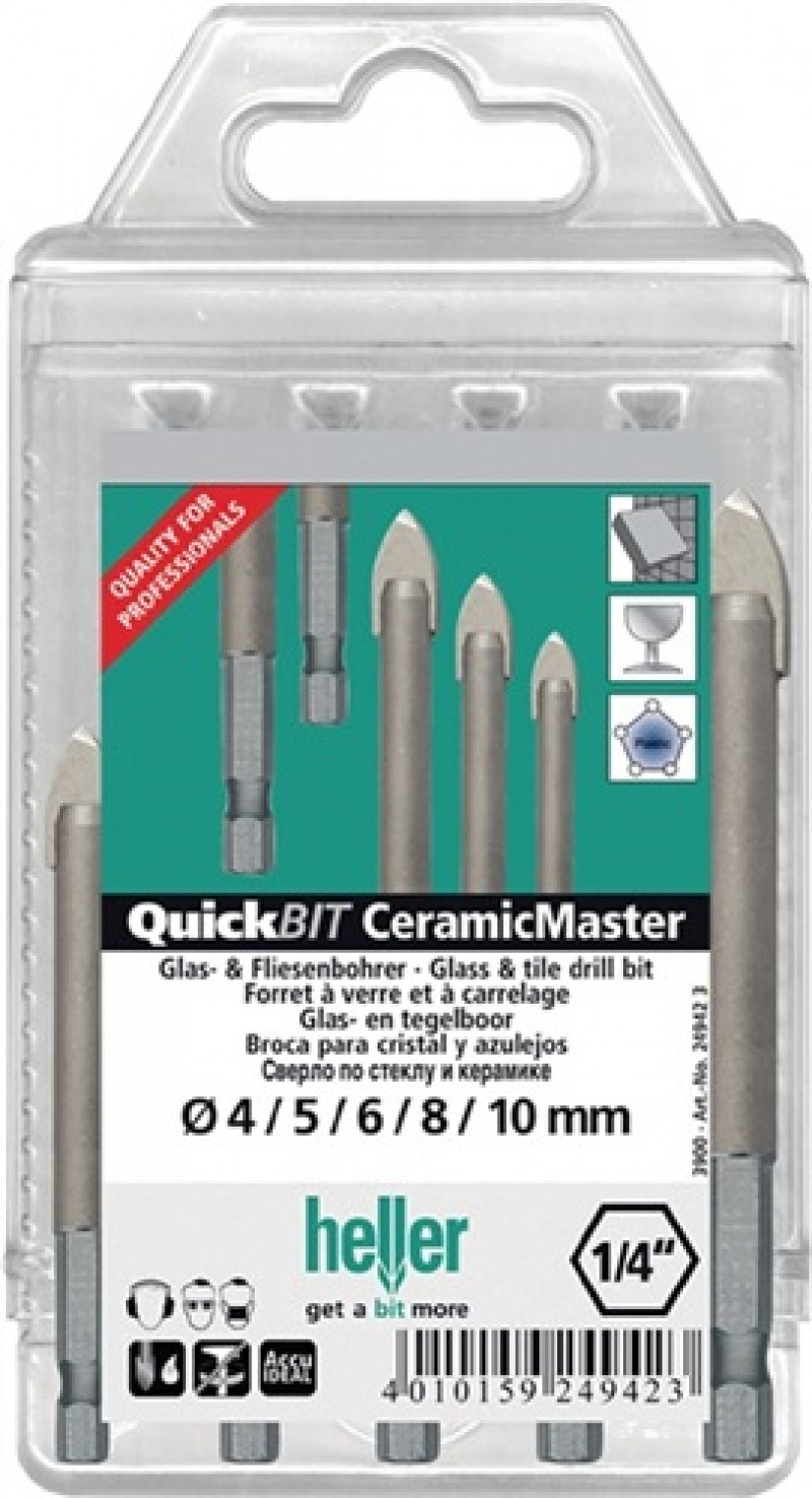 Bohrersatz QuickBit® Ceramik Master 5-tlg.D.4,5,6,8,10mm Schaft 6 kant HELLER Bohrersatz QuickBit® Ceramik Master 5-tlg.D.4,5,6,8,10mm Schaft 6 kant HELLER