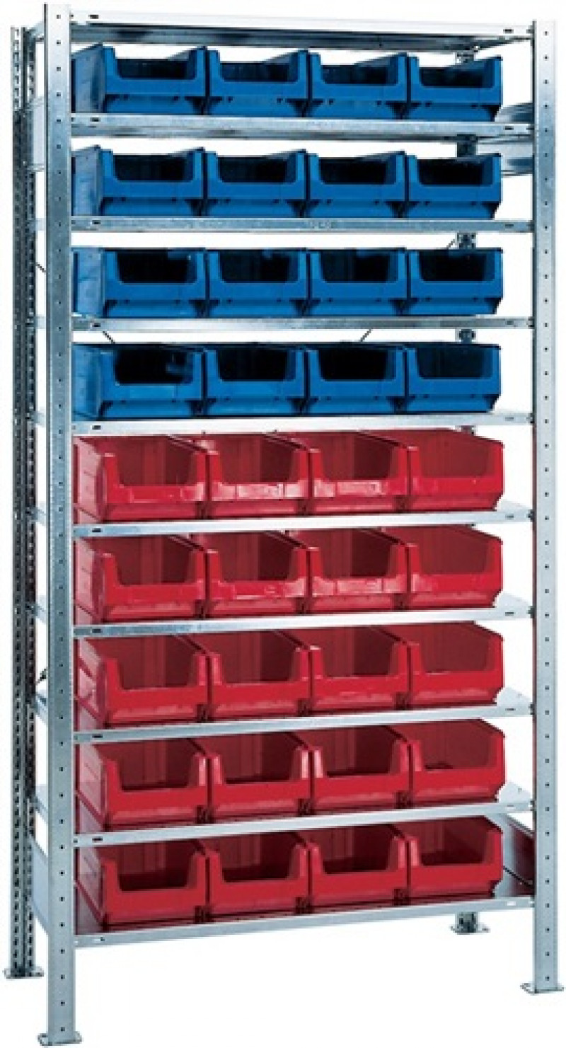 Steckregal H2000xB1000xT400mm Grundregal 10 Stahlböden 16xMK3Z blau,20xMK3Z rot Steckregal H2000xB1000xT400mm Grundregal 10 Stahlböden 16xMK3Z blau,20xMK3Z rot