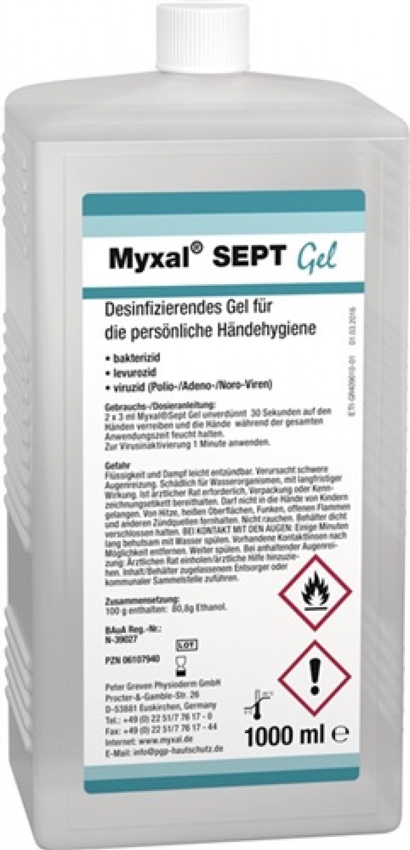 Handdesinfektionsgel MYXAL® SEPT GEL 1l parfüm-/farbstofffrei 1000ml Hartflasche Handdesinfektionsgel MYXAL® SEPT GEL 1l parfüm-/farbstofffrei 1000ml Hartflasche