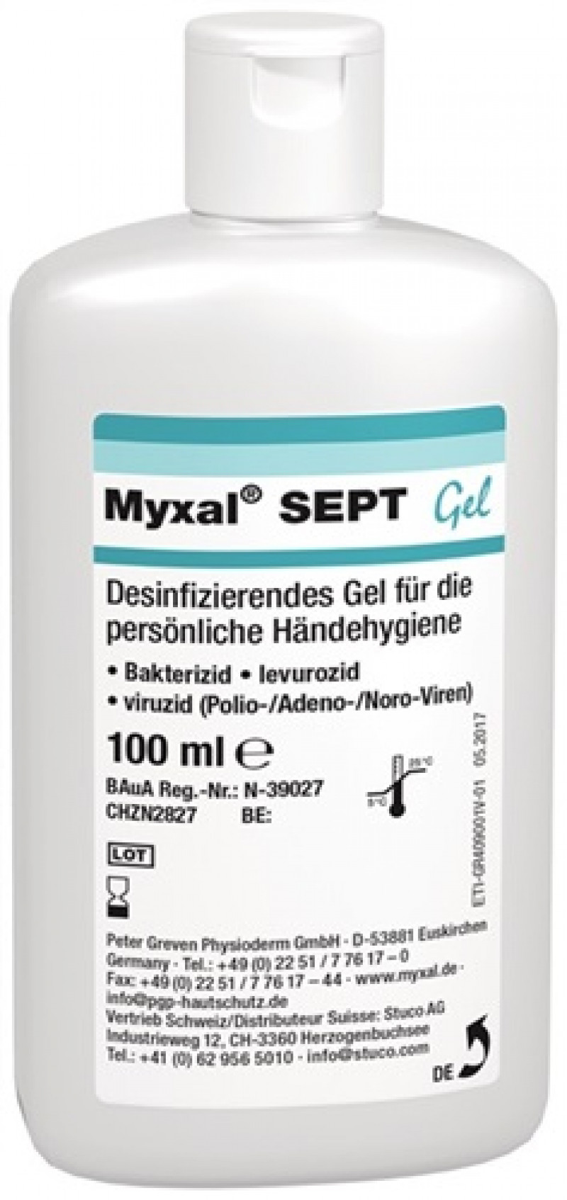 Handdesinfektionsgel MYXAL® SEPT GEL 100 ml parfüm-/farbstofffrei 100ml Flasche Handdesinfektionsgel MYXAL® SEPT GEL 100 ml parfüm-/farbstofffrei 100ml Flasche
