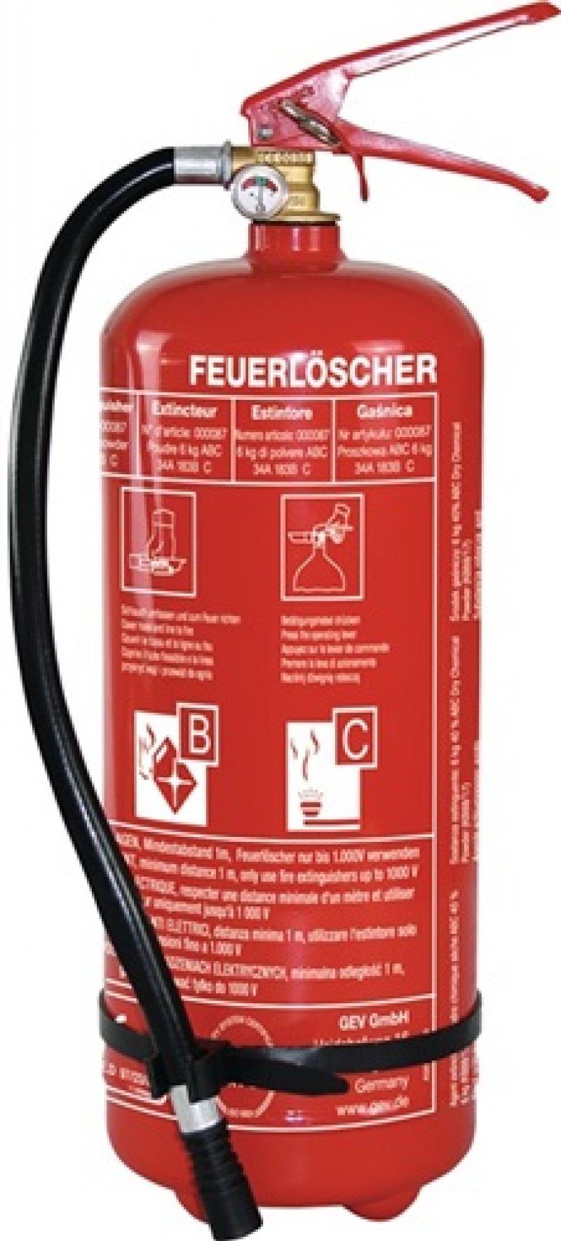 Pulverfeuerlöscher FLP 087 6kg Brandkl.34 A 183 B C m.Manometer,m.Halter