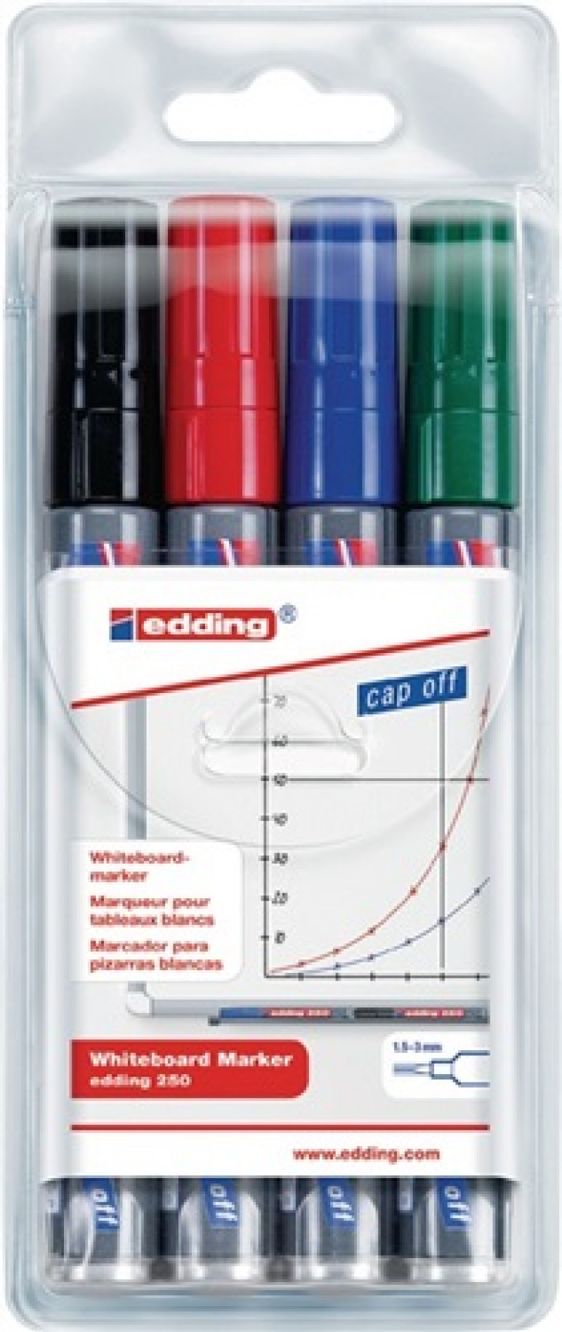 Boardmarker 250 schwarz/rot/blau/grün Strich-B.1,5-3mm Rundspitze EDDING Boardmarker 250 schwarz/rot/blau/grün Strich-B.1,5-3mm Rundspitze EDDING