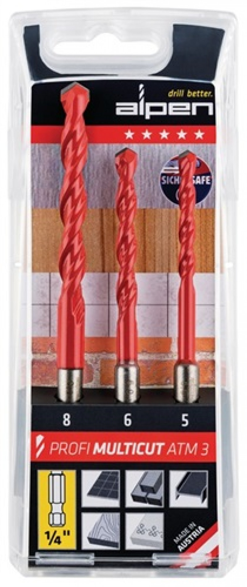 Bohrersatz Profi Multicut 3tlg.5,6,8mm 1/4Zoll 6kant Bohrersatz Profi Multicut 3tlg.5,6,8mm 1/4Zoll 6kant