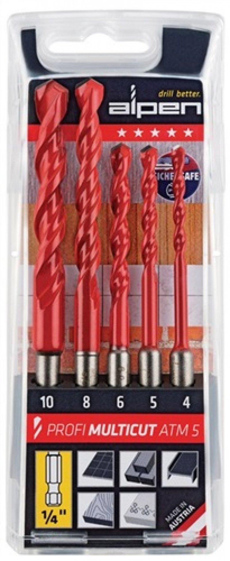 Bohrersatz Profi Multicut 5tlg.4,5,6,8,10mm 1/4Zoll 6kant Bohrersatz Profi Multicut 5tlg.4,5,6,8,10mm 1/4Zoll 6kant